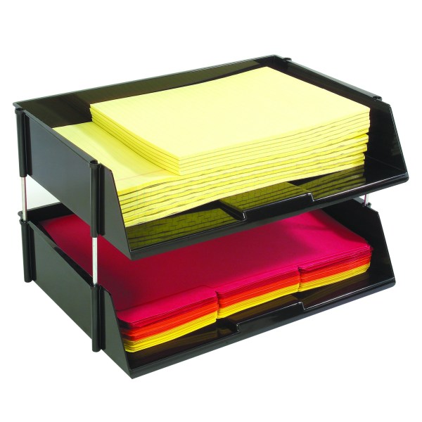 Industrial Tray Side-Load Stacking Tray - 2 Tray Set - Black - Deflecto